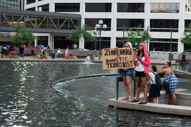 Protestors at the Minneapolis rally in response to the George Zimmerman verdict in July, 2013.