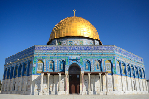 Dome of the Rock, a Muslim holy site atop the Temple Mount in Jerusalem, Israel.