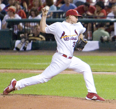 Pitcher Todd Wellemeyer pitches from the mound at Busch Stadium in 2009. Photo by Shane Epping