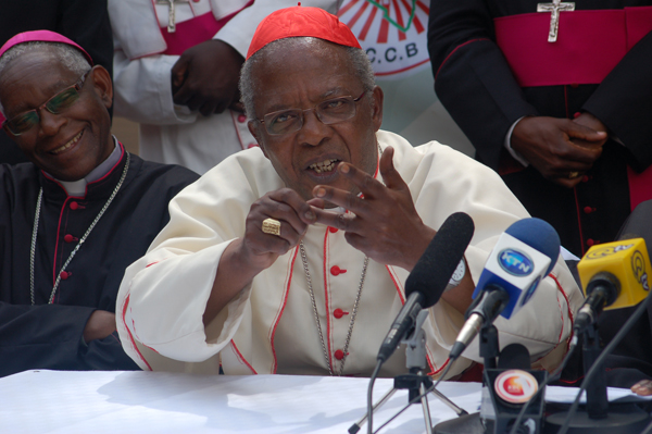 Cardinal John Njue addresses journalists at a news conference in Nairobi on June 29, 2015. Religion News Service photo by Fredrick Nzwili