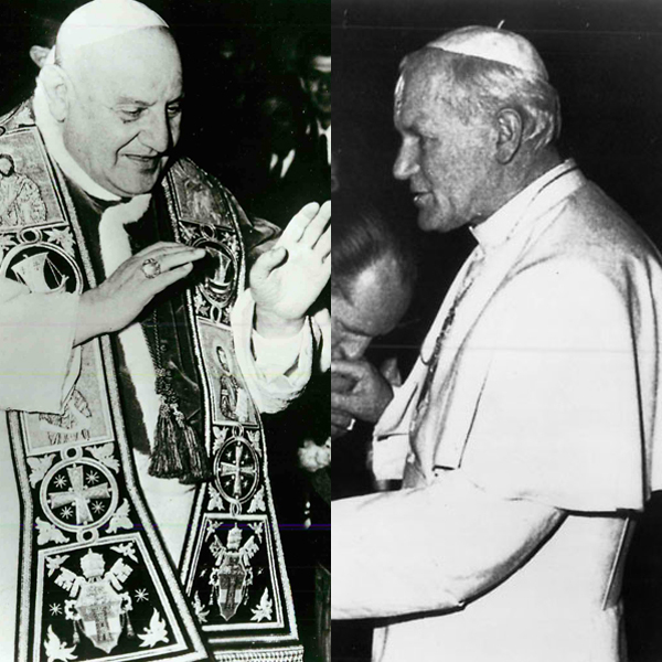 Pope Francis declared on Friday (July 5) that Popes John Paul II (right) and John XXIII (left) will be made saints, elevating the two most decisive popes of the 20th century to the pantheon of Catholic life and worship. Religion News Service file photos
