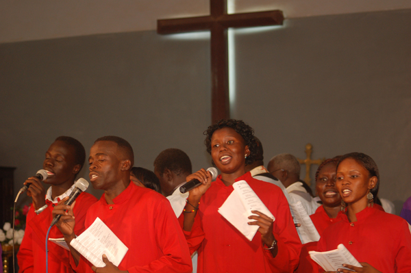 Sudan Church choir sings during a Sunday service at All St. Saints (Anglican) Cathedral Khartoum. Christians in the mainly Islamic Sudan have come under increased pressure since the independence of the mainly Christian South. Photo by Fredrick Nzwili  
