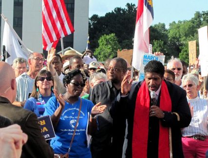 The Rev. William Barber, president of the North Carolina chapter of the NAACP, leading Moral Monday demonstrations in Raleigh, NC.