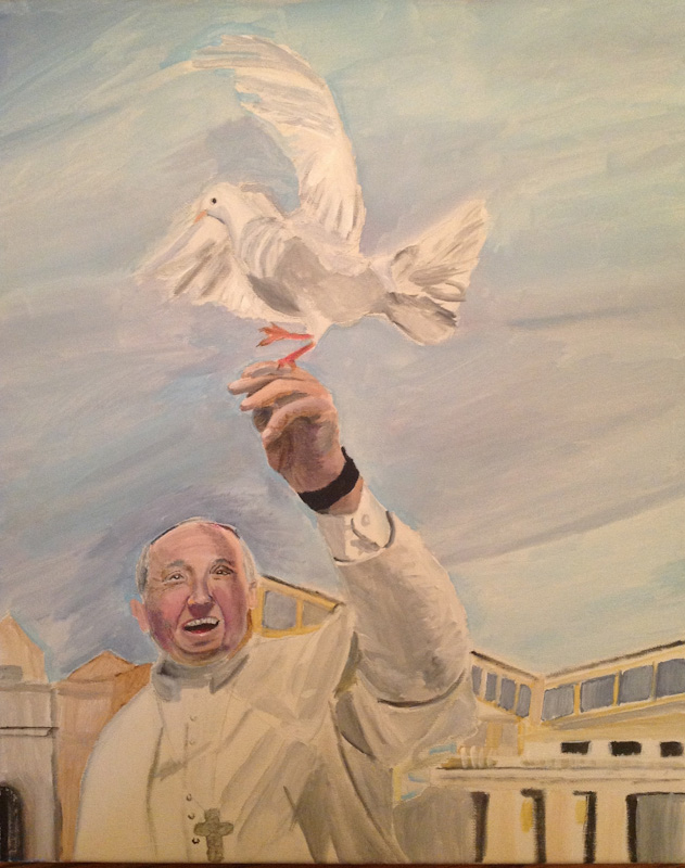 #25 - And with your Spirit by Clare Tabera, Huntington Beach, Calif. (Acrylic Paint) - "What can I say? Pope Francis and a dove."