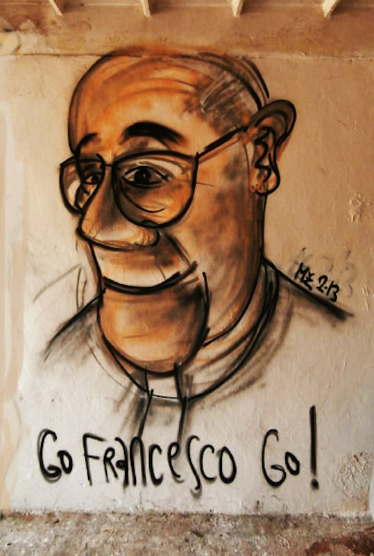 #5 - Go Francis Go by Michal Zak, Bratislava, Slovakia (Spray paint) - "Connection of free time during creative summer holiday, inspiration of joy of pope Francis, new spray cans in bookshelf and this art contest ..."