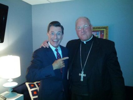 The Rev. Jim Martin, "Chaplain to the Colbert Report," took this photo of Cardinal Dolan and Stephen Colbert in the "green room" before Dolan's appearance on the show last night. 
