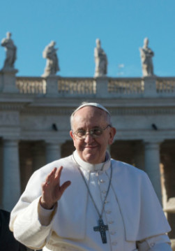 Pope Francis waves to the crowd in St. Peter's Square on Tuesday (March 19) at the Vatican. RNS photo by Andrea Sabbadini