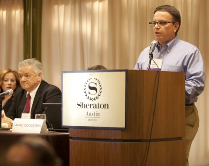 Basyle "Boz" Tchividjian from Liberty Universtiy School of Law speaks during a panel titled "Investigating Religion: The Continuing Story of Clergy Abuse Beyond Roman Catholics" at the Religion Newswriters Association Conference in Austin on Thursday (Sept. 26). RNS photo by Sally Morrow