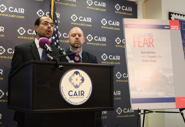 Nihad Awad, executive director of the Council on American-Islamic Relations, speaks at a D.C press conference Thursday (Sept. 19) to release 