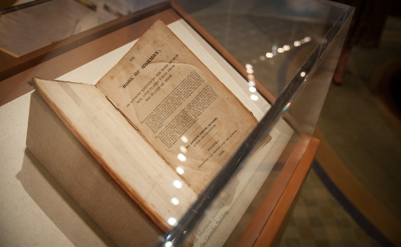 The first edition of the Book of Mormon, printed in 1830, is on display at the Church of Jesus Christ of Latter-day Saints' Independence Visitors' Center in Missouri on Sept. 10, 2013. RNS photo by Sally Morrow