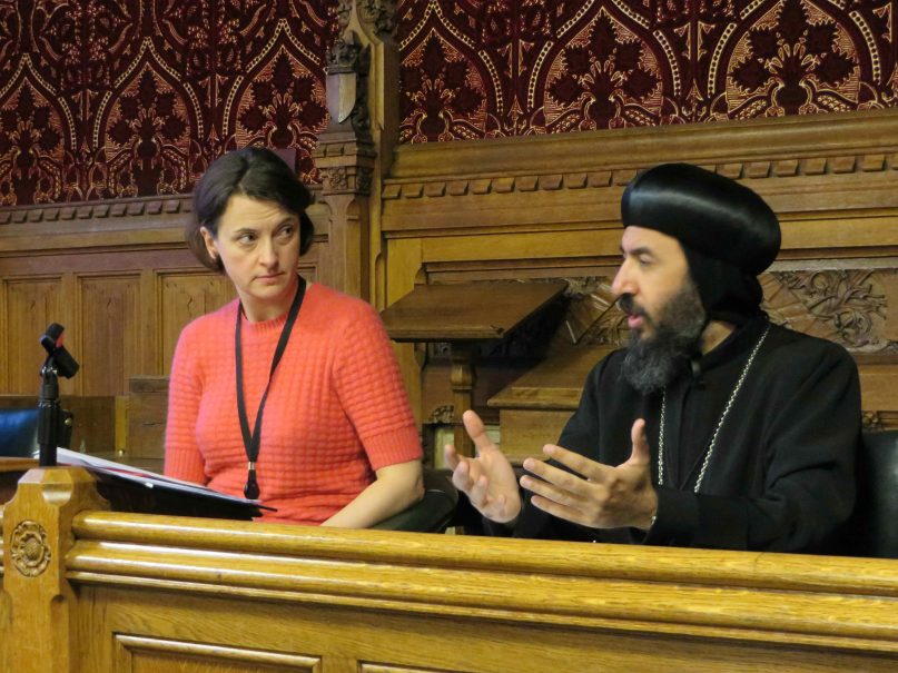 Baroness Elizabeth Berridge (left) and Bishop Angaelos address attendees at the All Party Parliamentary Group on International Religious Freedom's event on persecuted Christians and asylum seekers at the House of Lords on Tuesday (Oct. 23, 2013) in London. 