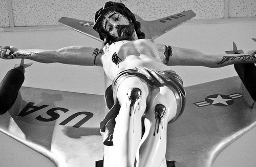 A Leon Ferrari piece with Jesus on a war plane