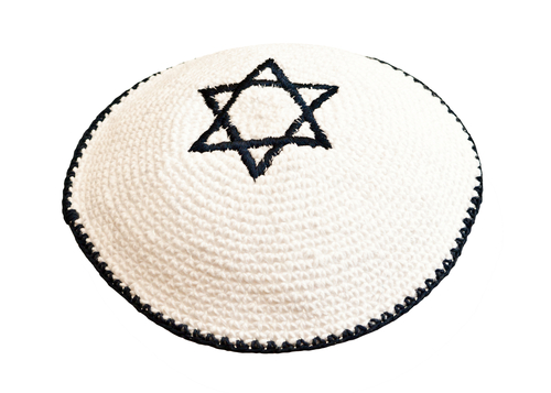 Traditional jewish headwear with embroidered star of David