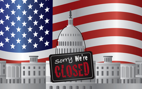 Illustration of U.S. Capitol building with a "Sorry we're closed" sign.