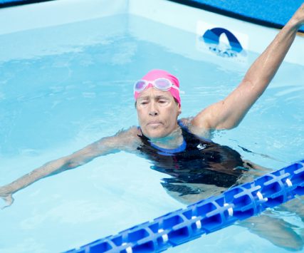 Long-distance swimmer Diana Nyad attends Day 1 of 'Swim For Relief' benefiting Hurricane Sandy Recovery at Herald Square on October 8, 2013 in New York City.