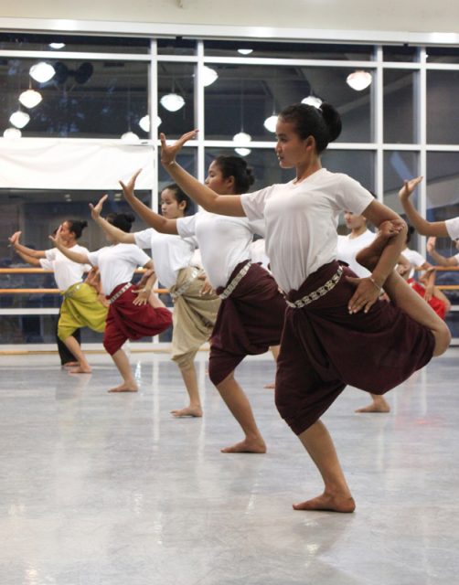 The Cambodian dancers perform for students at the Washington School of Ballet during an Oct. 2 educational exchange in which the two groups shared with each other about the similarities and differences between their types of dance. RNS photo by Katherine Burgess