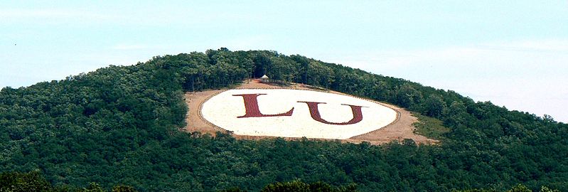 Monogram of Liberty University on side of Candlers Mtn.; Lynchburg Va. 
