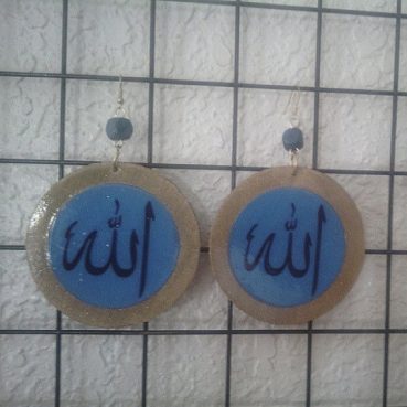 Hand painted Allah wood earrings. 