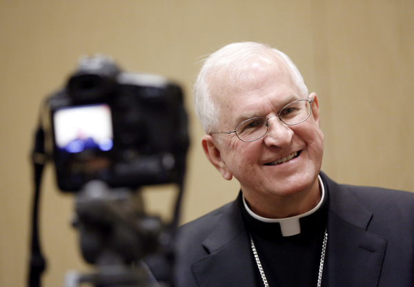 Archbishop Joseph E. Kurtz of Louisville, Ky., talks with Catholic News Service after he was elected the new president of the U.S. Conference of Catholic Bishops on Nov. 12, 2013 in Baltimore. Photo by Nancy Phelan Wiechec, courtesy Catholic News Service