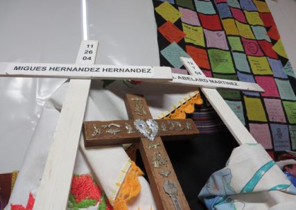 An altar is set up in honor of immigrants, including those who have died on their journey to the United States, in a tent outside the Capitol where men and women will fast and pray for immigration reform. RNS photo by Katherine Burgess