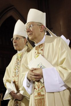 Bishop Leonard P. Blair, right, of Toledo, Ohio, processes with other bishops into St. Patrick's Cathedral in New York before Archbishop Timothy M. Dolan's installation Mass in 2009. Photo by Gregory A. Shemitz
