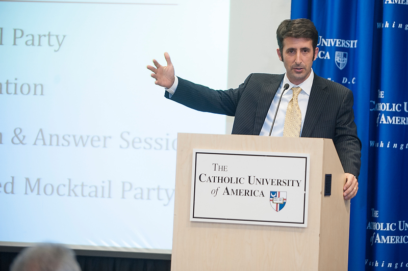 Andrew Abela speaks during the celebration of the founding of the Catholic University of America's school of business and economics. Photo by Ed Pfueller, courtesy of The Catholic University of America