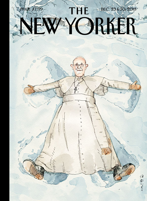 “Pope Francis appears to be a decent fellow—a mensch—and a sincere advocate of goodwill and peace on Earth. But who am I to judge?” Barry Blitt, the artist who drew this week’s The New Yorker cover art.