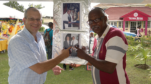 Left, Dana Evan Kaplan is the rabbi of Shaare Shalom Synagogue in Kingston, Jamaica, and teaches Judaism at the United Theological College of the University of the West Indies. Kaplan is pictured here at the University of Technology Interfaith Fair with Carl Estick, who has been a member of the synagogue for many many years. Photo courtesy Dana Evan Kaplan