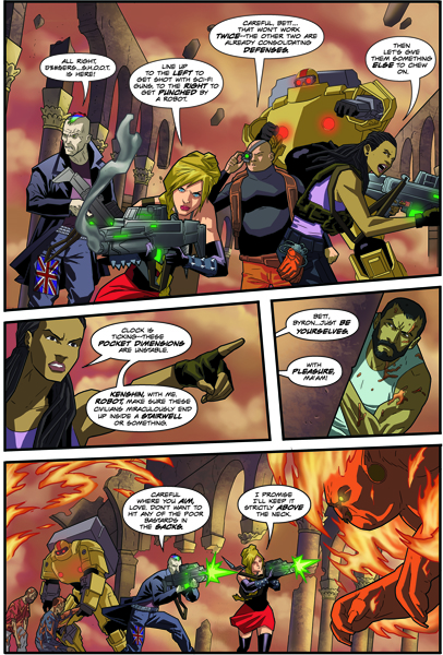 A page from a new comic mini-series from Dark Horse Comics, called S.H.O.O.T. First. The acronym stands for “Secular Humanist Occult Obliteration Taskforce” and the series involves a band of atheists who fight evil supernatural monsters that prey on human faith. Photo courtesy Aub Driver
