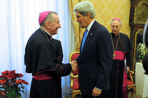 Secretary of State John Kerry meets with the Vatican Secretary of State, Archbishop Pietro Parolin, on Tuesday (Jan. 14). Photo courtesy of U.S. State Department