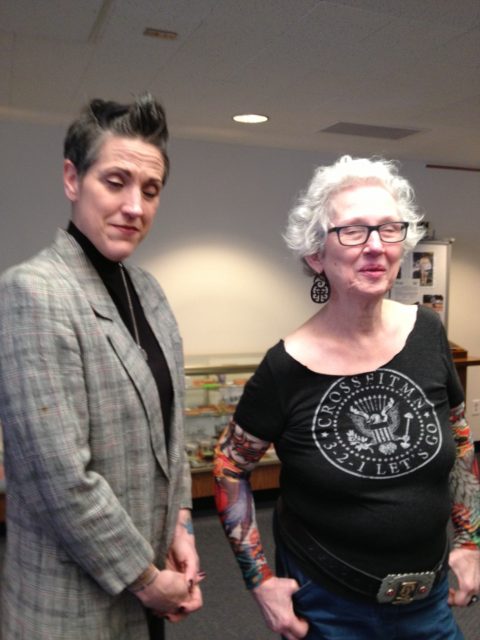 Phyllis switching places, Freaky Friday-style, with Nadia Bolz Weber at the C21 conference last year.