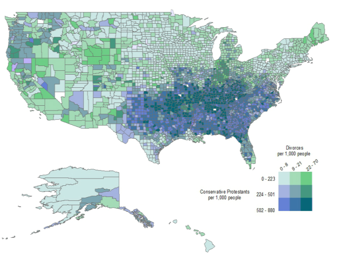Map of regional divorce rate photo courtesy of Jennifer Glass, University of Texas - Austin.