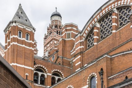 View of Westminster Cathedral (1895 - 1903) - mother church of Catholic community in England and Wales and Metropolitan Church and Cathedral of Archbishop of Westminster.
