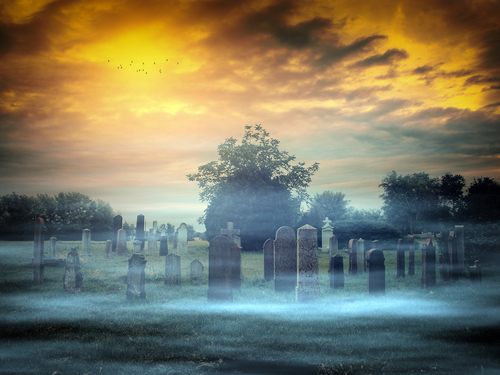 A ghostly cemetery scene