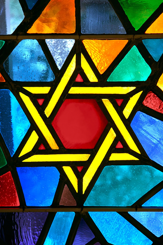 Magen David star glass painting at a synagogue.