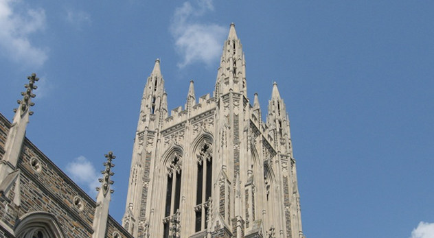 Duke Chapel against a blue sky. Richard Hays, dean of Duke Divinity School, is one of four top theologians who offer their opinions on the recent religious conscience debate. - Image courtesy of Zophos (http://bit.ly/1pt8Ym8)