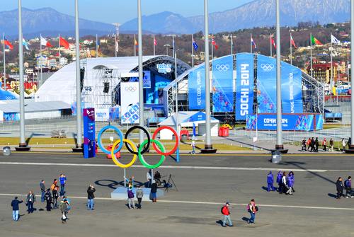 A view of the Medals Plaza in Olympic park a few hours before the opening ceremony of the Olympic Games 2014 in Sochi, Russia.