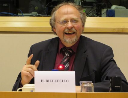 Heiner Bielefeldt, the United Nations’ special rapporteur on freedom of religion, delivered the keynote speech Wednesday (Feb. 12) at the European Parliament in Brussels. RNS photo by Brian Pellot