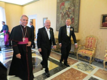 Ambassador Ken Hackett exits the Pope’s library following his audience with Pope Francis in Vatican City. Photo courtesy of U.S. Embassy to the Holy See (Vatican)