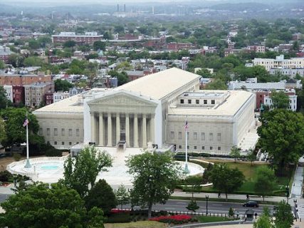 View of the U.S. Supreme Court building from the sky.