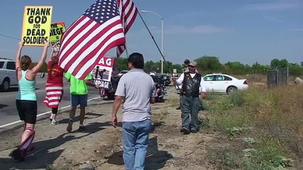 Westboro Baptist Church protesters and Patriot Guard Riders in 2008.