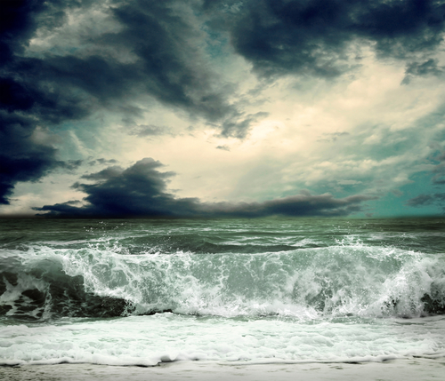 View of a seascape with incoming storm.