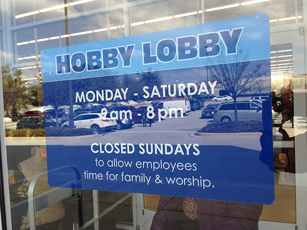 All Hobby Lobby stores are closed on Sundays and customers can easily learn why. RNS photo by Cathy Lynn Grossman