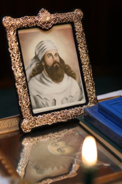 A portrait of Zarathushtra, the founder of Zoroastrianism, at the Arbab Rustom Guiv Darbe-Mehr Zoroastrian temple in Suffern, N.Y. Zarathushtra founded the religion in ancient Persia around 1500 B.C. Religion News Service photo by Michael Falco