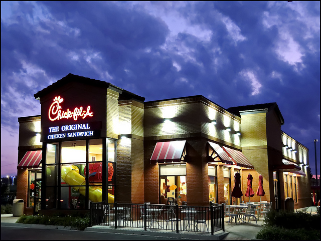 A Chick-fil-A restaurant in Ohio, during early morning.