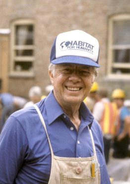 Jimmy Carter appears during the 1986 Jimmy and Rosalynn Carter Work Project, which was held in Chicago, where volunteers helped build a four-unit townhouse. Photo courtesy of Habitat for Humanity International (**NOTE TO EDS/REPORTERS: This photo may only be used with a specific article, please don't post with any other article.)