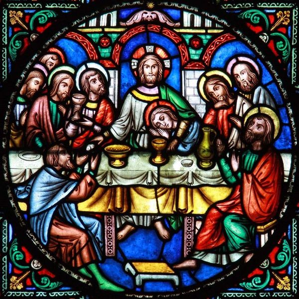 Stained glass window of the Last Supper from Ely Cathedral
