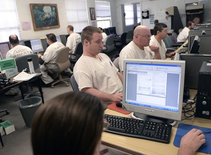 Inmates do genealogy research on computers in the Family History Center in the Wasatch unit at the Utah State Prison in Draper. Photo by Al Hartmann  |  The Salt Lake Tribune