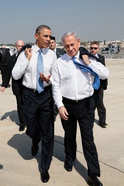 President Barack Obama walks across the tarmac with Israeli Prime Minister Benjamin Netanyahu at Ben Gurion International Airport in Tel Aviv, Israel, on March 20, 2013. Official White House Photo by Pete Souza, 