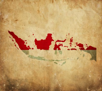 Vintage map of Indonesia on grunge paper, with colors of Indonesian flag.